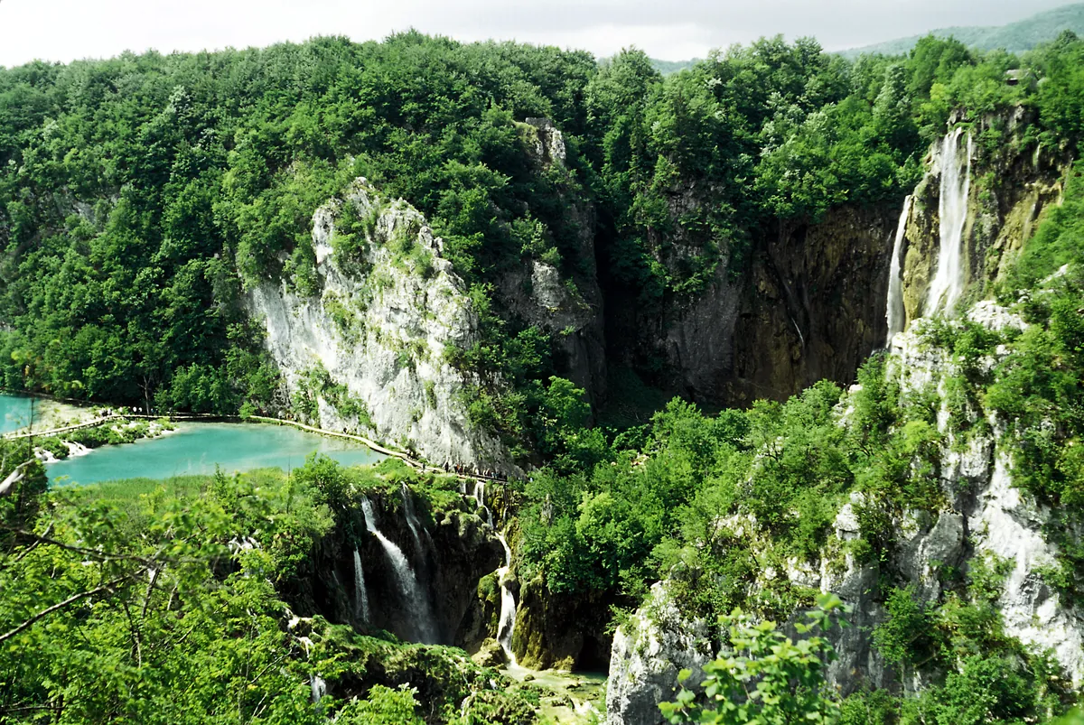 Waterfalls and turquoise pools at Plitvice Lakes, Croatia